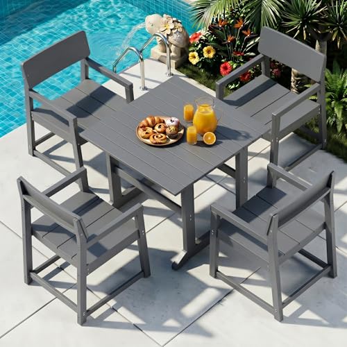 Shintenchi 5 Pieces Outdoor Dining Set,HDPE Dining Set for 4,Deep Gray