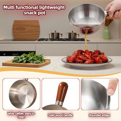 800ml/27oz Wood Handle Saucepan - 316 Stainless Steel, Multi-Use Induction Compatible Pan for Milk, Soup, Oatmeal, Camping & Small Kitchen