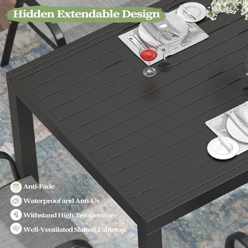 PIZZELLO 11 Pieces Outdoor Dining Set, 106" Aluminum Extendable Patio Dining Table w/ 10Pcs Stackable Textilene Chairs, All Weather Outdoor Table and Chairs Sets for Backyard, Garden and Deck