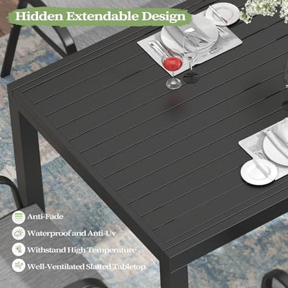 PIZZELLO 11 Pieces Outdoor Dining Set, 106" Aluminum Extendable Patio Dining Table w/ 10Pcs Stackable Textilene Chairs, All Weather Outdoor Table and Chairs Sets for Backyard, Garden and Deck