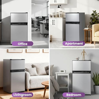Tehanld 3.6 Cu.Ft Mini Fridge with Freezer for Dorm Office, Silver