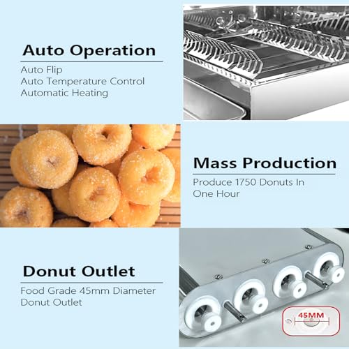 Kolice Commercial Mini Donuts Making Machine Frying Donuts Makchine - 4-Rows Production, 5.5L Hoppers, 1,800 Pcs Per Hour, Auto Counting, Timer and Temperature Control