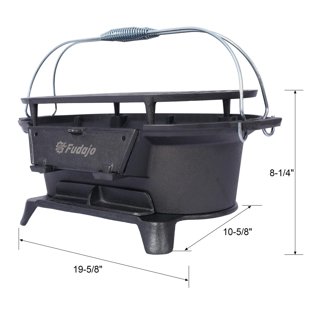 Cast Iron Hibachi Grill – Portable Charcoal BBQ for Outdoor Cooking, Durable Tabletop Skillet, Compact Camping Charcoal Cooker for Tailgating, Picnics & Hunting (Oval)