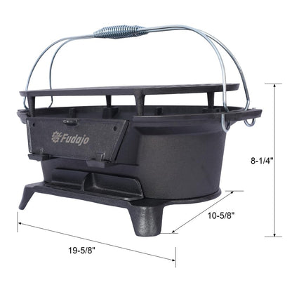Cast Iron Hibachi Grill – Portable Charcoal BBQ for Outdoor Cooking, Durable Tabletop Skillet, Compact Camping Charcoal Cooker for Tailgating, Picnics & Hunting (Oval)