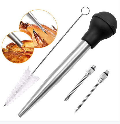 Kalsreui Turkey Baster, 18/8 Stainless Steel Turkey Baster Syringe for Cooking, Meat Injector Baster Set with 2 Needles & 2 Cleaning Basting Brush, Baster for Flavor Meat Poultry, Beef&Chicken Red