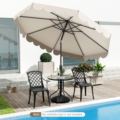 Tangkula 10 FT Patio Umbrella, 2-Tiers Scalloped Outdoor Table Market Umbrella with Tilt Adjustment, Crank, 8 Sturdy Ribs for Pool, Deck, Backyard (Beige)