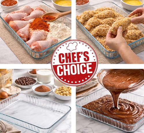Ums 4-Qt (16" x 11" x 2") Glass Baking Dishes for Oven, Glass Oven Pan & Tray Bakeware, Borosilicate Glass Casserole Dish Cookware, Microwave & Oven-Safe Clear Bakeware