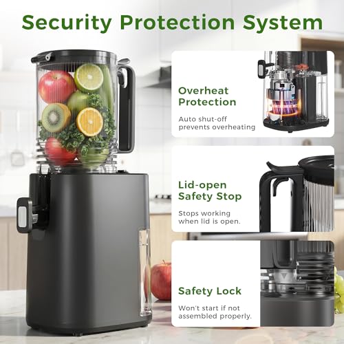 Cold Press Juicer, 5.5inch Wide Feed Chute Juicer Machine, Slow Masticating Juicer for Whole Vegetables & Fruits, Gray