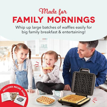 DASH No-Drip Waffle Maker - Four Waffle Molds, Nonstick Waffle Iron with Quick Heat-Up, Nonstick Surface - Perfect Waffle Maker for Kids and Families, Just Add Batter