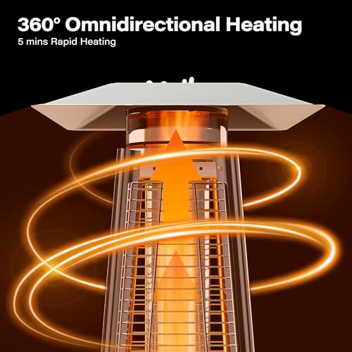LAUSAINT HOME 48,000 BTU Pyramid Propane Heater – Outdoor Heater for Patio with Waterproof Cover & Wheels, 87" Tall Quartz Glass Tube Flame Heater for Deck, Garden, Party, Commercial, Restaurant