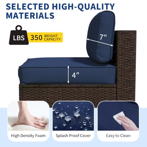 SHGJ&SOFT 9 Piece Patio Furniture Set, Modular Sectional Sofa， Blue