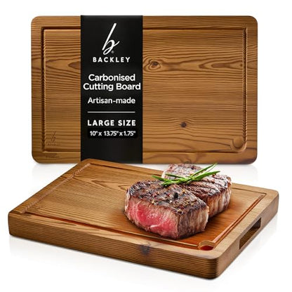 Cutting Board for Kitchen – Wood Cutting Board, Dishwasher Safe & Non Toxic Butcher Block, Cutting Boards with Juice Groove & Handles, Charcuterie Board – 10" x 13.75" x 1.75" (Pyrowood)