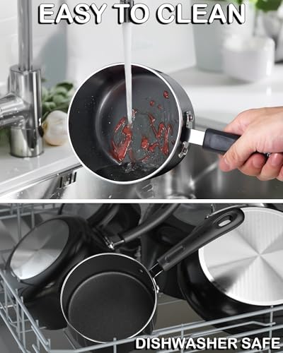 Cook N Home Basic Nonstick Saucepan with Glass Lid, Non Stick Aluminum Sauce Pan, Small Multi-purpose Kitchen Pot, Milk Chocolate Cooking Pot Pan with Stay-Cool Handle, 1-Quart, Black