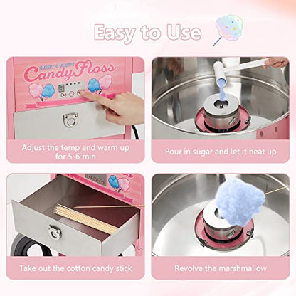 Garvee Extra Large Cotton Candy Cart - Commercial Cotton Candy Machine,Electric Cotton Candy Floss Maker with Drawer, 20 in Stainless Steel Bowl Perfect for Commercial Use Home Party Carnival