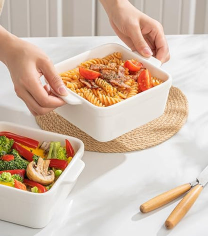 5x5 Small Baking Dish for Oven, 28 Oz Individual Ceramic Casserole Dish with Handles, Mini Baking Dish for Lasagna, Brownies, Desserts & Reheating, Oven Microwave Dishwasher Safe, Set of 2