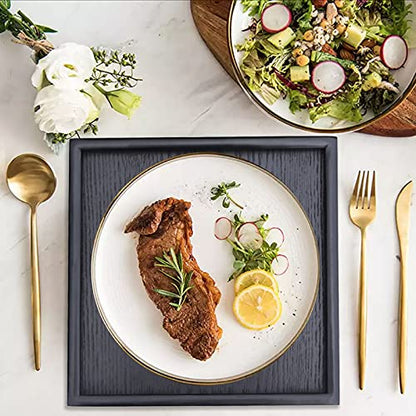 Solid Wood Serving Tray, Square Non-Slip Tea Coffee Snack Plate, Serving Tray with Raised Edges, for Home Kitchen Restaurant