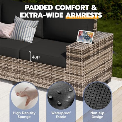 VONZOY Patio Furniture Set, Wide Armrest Outdoor Furniture Set with Thick Cushions, 6 Piece Wicker Rattan Patio Sectional Sofa for Backyard, Poolside, Garden