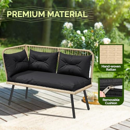 YITAHOME L-Shaped Rattan Patio Furniture Set Light Brown & Black