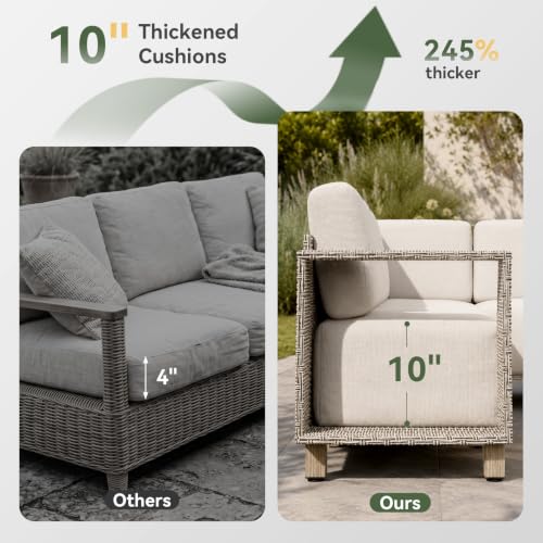 Aoxun Patio Furniture Set with 10'' Thick Cushions (9 Piece, Gray/Beige)