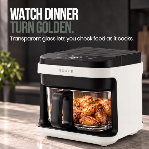 NEATE 5.8QT Air Fryer | 8-in-1 Preset Cook Modes | Cook Steak, Chicken, Fish, Veggies, Fries & More | Temperature & Timer Control | White