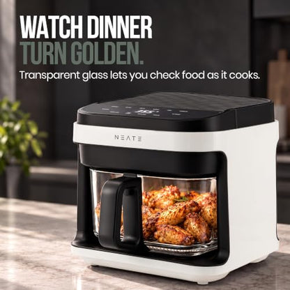NEATE 5.8QT Air Fryer | 8-in-1 Preset Cook Modes | Cook Steak, Chicken, Fish, Veggies, Fries & More | Temperature & Timer Control | White
