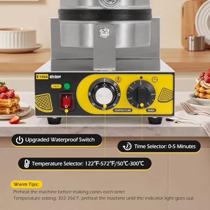 Dyna-Living Commercial Waffle Maker Restaurant, 1200W Professional Waffle Maker Commercial Waffle Iron Non-stick Classic Waffle Machine Electric Waffle Bowl Maker for Home, Hotel