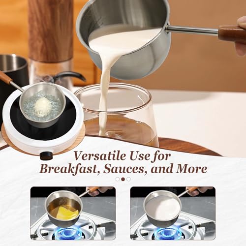 Butter Warmer Pot, 500ml Small Sauce Pan with Pour Spouts and Measurement Lines, 304 Stainless Steel for Melting Butter, Heating Milk and Warming Sauce