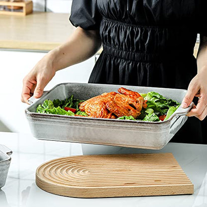 KOOV Bakeware Set, Ceramic Baking Dish Set, Rectangular Casserole Dish Set, Lasagna Pan, Baking Pans Set for Cooking, Cake Dinner, Kitchen, 9 x 13 Inches, Reactive Glaze 3-Piece, Variable Grey