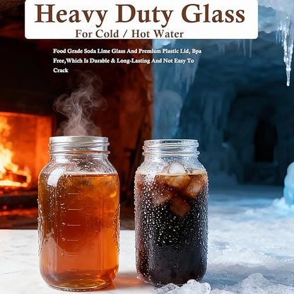 64 OZ Cold Brew Coffee Maker 2 Quart Mason Jar Glass Iced Tea Pitcher With Stainless Steel Filter Half Gallon Pitcher With Spout Lid For Iced Coffee,Tea & Lemonade,Sun Tea Airtight & Leak-Proof 2 PACK