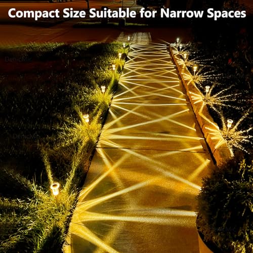 DenicMic Solar Lights Outdoor 10 Pack Waterproof 3000K Warm White LED Stainless Steel Stake Outside Lights for Yard Pathway Garden Driveway Walkway Landscape Path Lighting