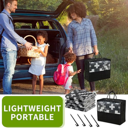 YONILE 8x10 ft Outdoor Rug Waterproof for Patio with LED Light,Large Outdoor Plastic Straw Rug,Reversible Plastic Area Rugs Mat Outside Carpet for RV, Deck, Porch, Picnic, Beach, Balcony