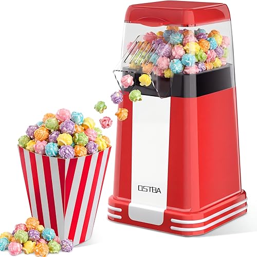 OSTBA Hot Air Popcorn Popper, 12-Cup Popcorn Maker Machine, Red