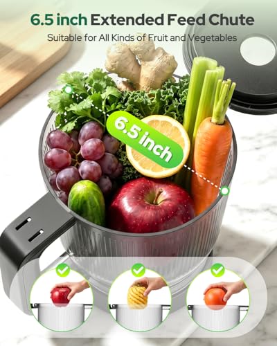 AFBEST 2026 Upgraded Cold Press Juicer Machine, 6.5" Extra Wide Chute Masticating Juicer with 100oz Self-Feeding Hopper,3-in-1 Smart Touch Slow Juicer for Sorbet & Nut Milk, High Yield, Easy Clean