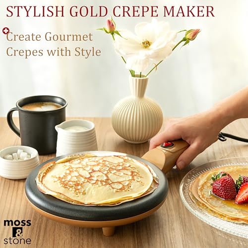 Moss & Stone Gold Electric Crepe Maker, 8" Portable Nonstick Crepe Pan