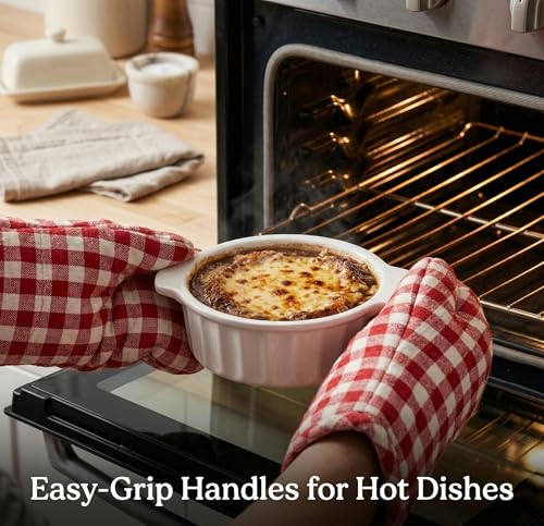 12 oz Ramekins Oven Safe, French Onion Soup Bowls with Handles, Ceramic Small Baking Dishes for Crème Brûlée, Soufflé, Pot Pie & Mini Casserole, Set of 4