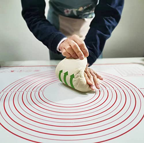 Yansumi silicone pastry non stick baking mat with measurement fondant mat with three sizes for silicone baking mat, counter mat, dough rolling mat,fondant/pie crust mat (Red, 24"L x 16"W)