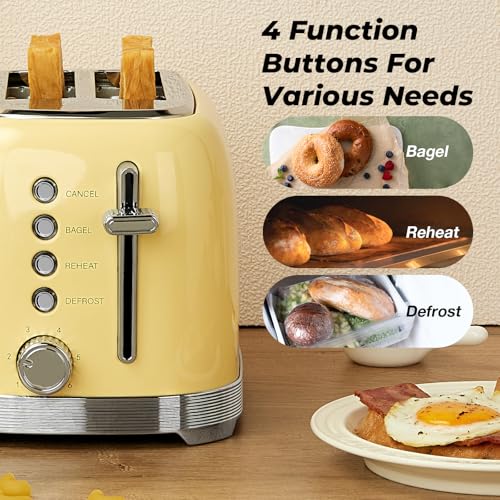 Culinaid Toaster 2 Slice Retro Stainless Steel, Yellow