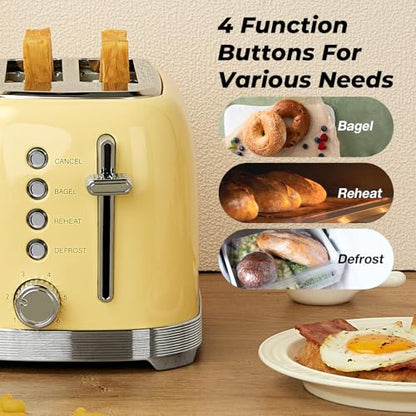 Culinaid Toaster 2 Slice Retro Stainless Steel, Yellow