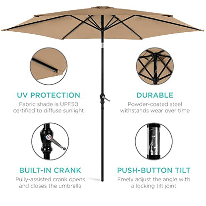 Best Choice Products 10ft Outdoor Steel Polyester Market Patio Umbrella w/Crank, Easy Push Button, Tilt, Table Compatible - Tan