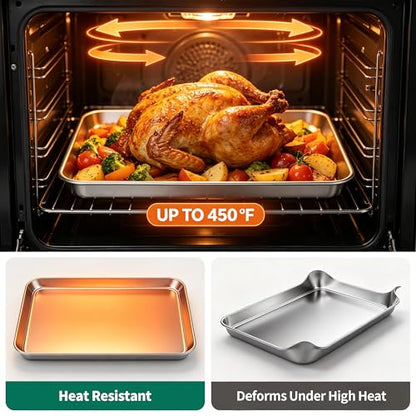 JNDALNG Stainless Steel Cookie Sheet for Baking Set of 3, Stainless Steel Baking Sheet, 9" 12" 16" Sheet Pans, Non Stick, BPA Free, Dishwasher Safe, Durable and Easy Clean (Set of 3-9,12,16”)
