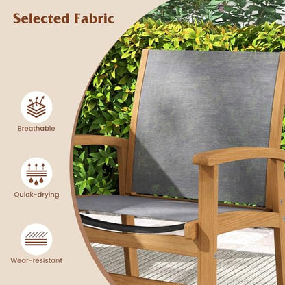 Tangkula 9 Pieces Acacia Wood Patio Dining Set for 6-8, Outdoor Expandable Table and Chairs Set with 1.97" Umbrella Hole and Breathable Fabric for Garden, Lawn, Yard and Poolside