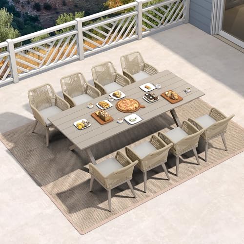 PURPLE LEAF Outdoor Dining Set 9 Pieces Aluminum PE Rattan Champagne