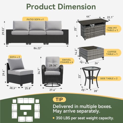 Aoxun 13-Piece Widen Armrests Patio Furniture Set with 44" Fire Pit Table
