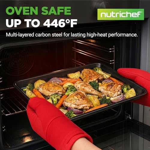 NutriChef Stackable Non-Stick Baking Pan Set – Carbon Steel Bakeware Set w/ Cookie Sheet, Muffin & Loaf Pan, Double Coated for Easy Release, Oven & Dishwasher Safe, Resists Warping, – Easy to Clean