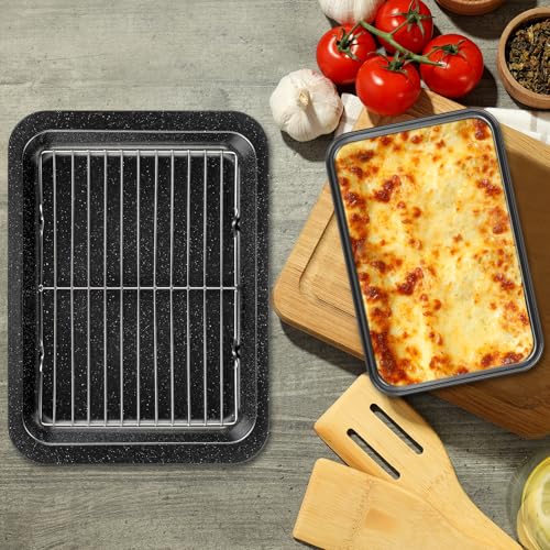 LOYIM 6 Pcs Roasting Pan with Rack Set 14/13/12" Stainless Steel Cookie Baking Sheet Pan and Flat Rack Baking Pans Sets Nonstick for Oven Cooking Roasting Kitchen Cookware