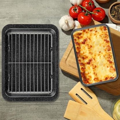 LOYIM 6 Pcs Roasting Pan with Rack Set 14/13/12" Stainless Steel Cookie Baking Sheet Pan and Flat Rack Baking Pans Sets Nonstick for Oven Cooking Roasting Kitchen Cookware