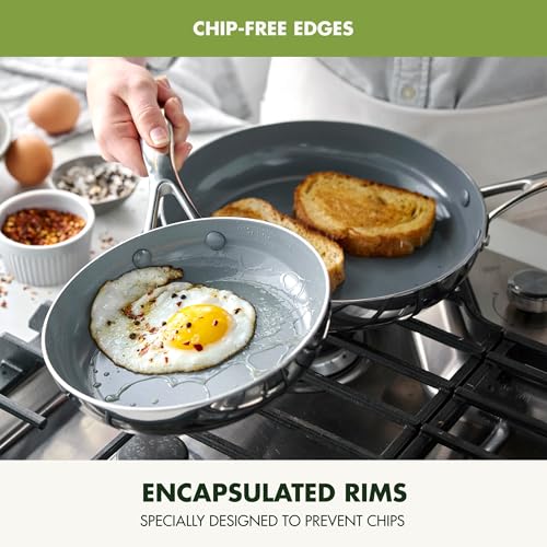 GreenPan Valencia Pro Tri-Ply Stainless Steel 8” & 10” Frying Pan Skillet Set, PFAS-Free Ceramic Nonstick Coating, Induction Ready Cookware, All Cooktops, Eggs & Omelets, Dishwasher & Oven Safe 600F