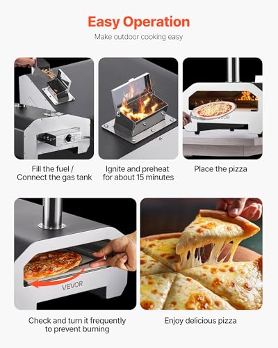 VEVOR Dual Fuel Pizza Oven Outdoor, 16 in Wood Fire & Propane Gas Pizza Oven, Portable Pellet & Propane Pizza-Maker with Thermometer, Large Multi Fuel Pizza Cook for Outside Camping & Backyard