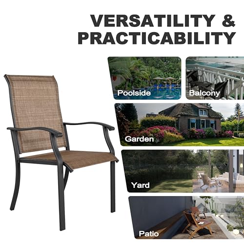 NUU GARDEN 7-Piece Outdoor Metal Dining Set, Patio Dining Table Set with 2 Textilene Swivel Chairs and 4 Textilene Chairs, Patio Furniture Set for Patio, Deck, Garden, Backyard, Balcony, Black&Brown