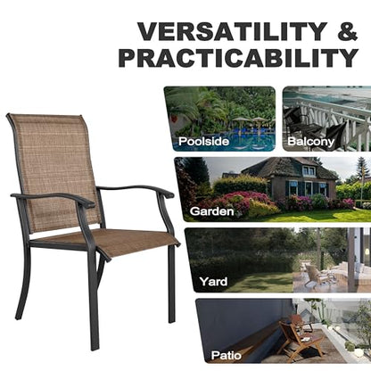 NUU GARDEN 7-Piece Outdoor Metal Dining Set, Patio Dining Table Set with 2 Textilene Swivel Chairs and 4 Textilene Chairs, Patio Furniture Set for Patio, Deck, Garden, Backyard, Balcony, Black&Brown